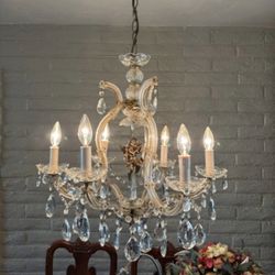 Vintage 1960’s German Crystal Chandelier w/2 Matching Sconces, Ceiling Medallion