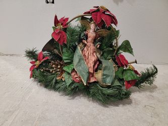 Christmas Trumpet With Angel And Poinsettas