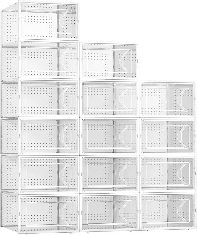 Shoe Storage Organizer, 12 Pack X-Large Stackable Plastic Shoe Boxes With Lids