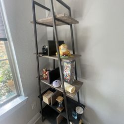 Industrial Ladder Shelf with Wood & Metal Frame - Open Display Shelving Unit