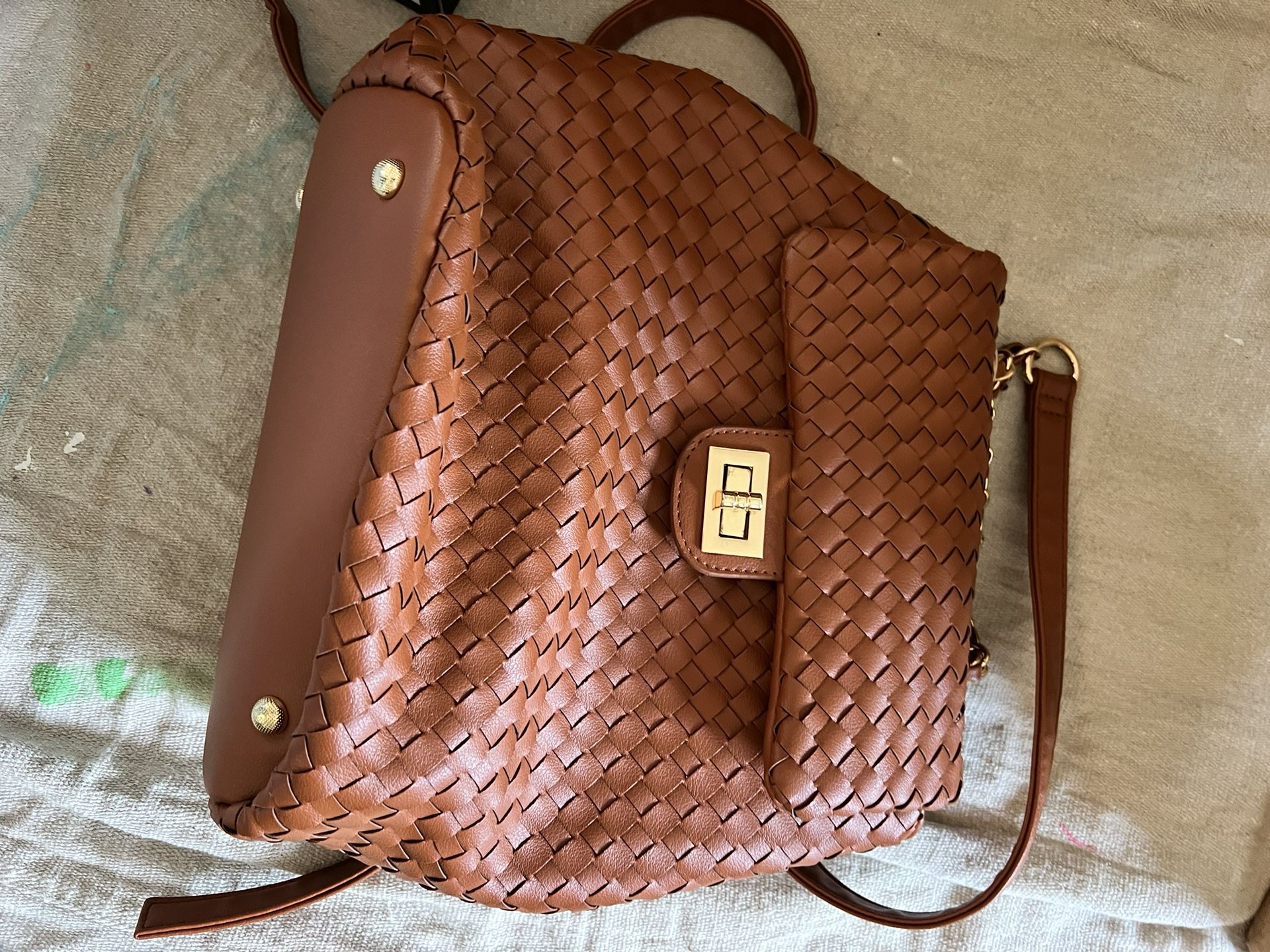 Faux Leather Weave Backpack