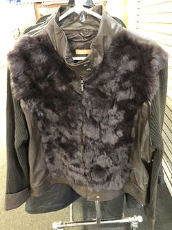 Renee R brown faux leather jacket with fur