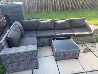 Outdoor Wicker Sectional Sofa Set with Coffee Table