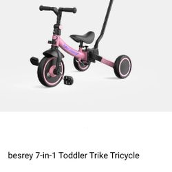 Besrey 7-in-1 Toddler Bike with Parent Steering Push Handle for 1，2，3，4，5 Years Old Girls and Boys, Foldable Kids Push Trike