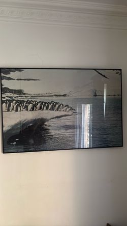 Penguin print with glass frame