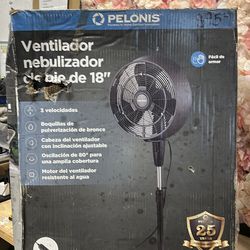 Pelonis 18 in. 3 Speeds Outdoor Misting Pedestal Fan in Black with 80° Oscillation 1600 CFM for up to 500 sq. ft