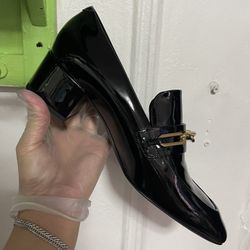 burberry Link Detail Patent Leather Block-heel Loafers