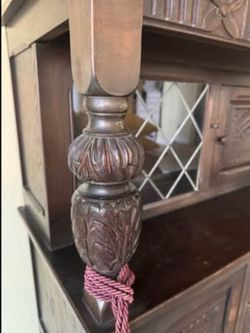 Antique Dark Wood Carved Hutch Buffet 55"L54"H 29"D