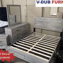 Grey Queen Bed Dresser Nightstand