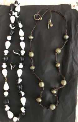 Black/white necklace and earrings set. & dark golden beads rope necklace. All $15