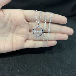 925 Sterling Silver Women Colorful CZ Holy Spirit Dove Mariner Chain