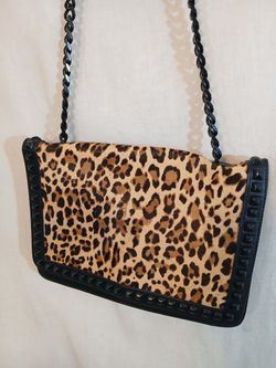 Aldo Leopard Print And Black Faux Fur And Leather Purse