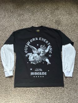 Muerte Angel Layered Long Sleeve Graphic Shirt Black White Size Small