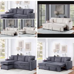 $379. 2-P Convertible Sectional  Sleeper Sofa W/ Cupholder Sofa Storage & USB Ports  89”x 59”X36”H