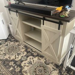 Tv Stand, Dark Brown And Light Tan