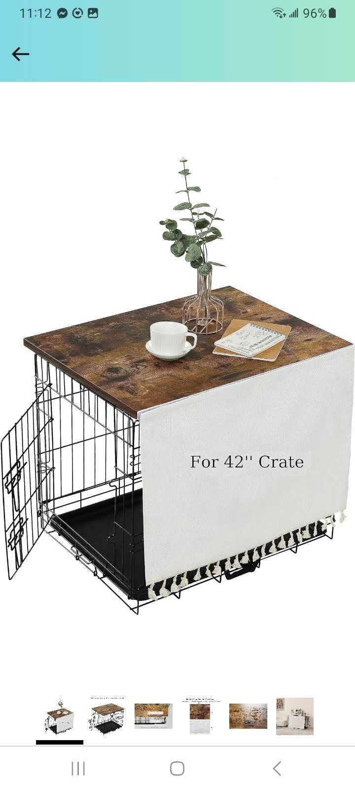 Dog Crate Topper Wood for 48 42 36 24 inch Cages, Dog Crate Table Topper with Tassel Curtain, Rustic Style Dog Kennel Topper, Rustic Brown(Dog Crate N