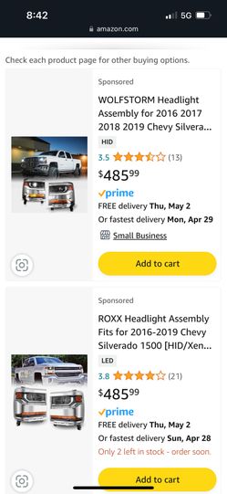 Headlights 2016-19Chevy Silverado 1500