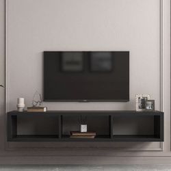 60.27 in. Wood Black Wall Mounted Floating TV Stand Fits TVs up to 70 in. with 3-Open Shelves