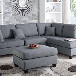Gray Sectional Sofa With Ottoman (Free Delivery)