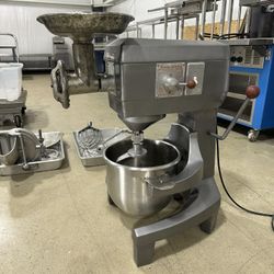 Commercial Mixer, Meat Grinder, Slicer Food Processor And Pans. 