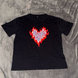 Black Graphic Tee Burn Flame Heart Print