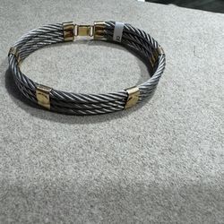 Vintage 18K Yellow Gold 750 & Cable Steel Bracelet 
