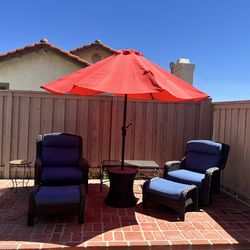 Patio Furniture Set w/Umbrella Table + Wine Barrel