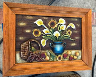 3D Relief Floral Wall Art with Sunflowers and Calla Lilies in Wood Frame