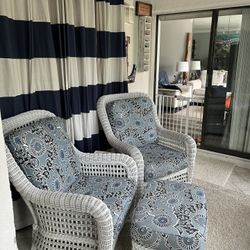 Oversized Rattan Chairs and Ottoman 