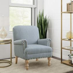 Birch Harbor Jaya Accent Chair, Living Room Armchairs, Blue Stripe