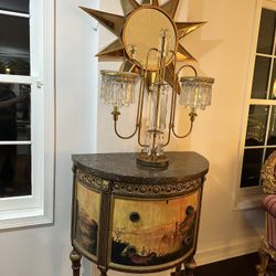 Beautiful Antique Cabinet With Mirror And With Antique Night Light 