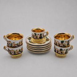 R. Capodimonte Italy Vintage Demitasse Tea Set 5 Cups & Saucers Gold Gilt