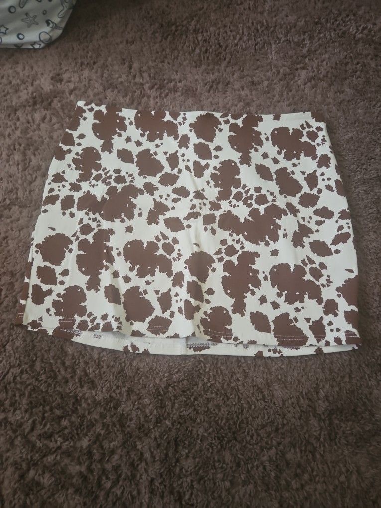 Brown Cow Print Skirt