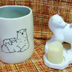 Polar Bear Cub Mama Bear Mug Rae Dunn & Party Lite Tea Light Candle Holder NEW 