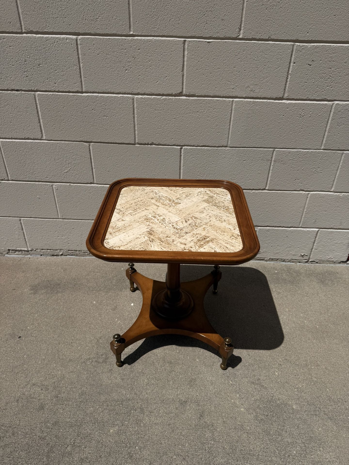 Vintage Mid-Century End Table with Travertine Top