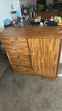 Wood Dresser with Drawers and Cabinet