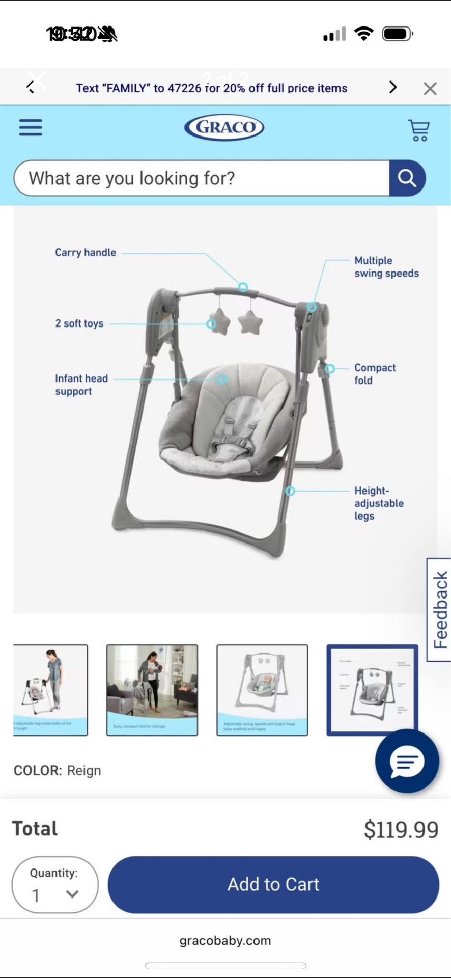Graco Slim Spaces Compact Baby Swing