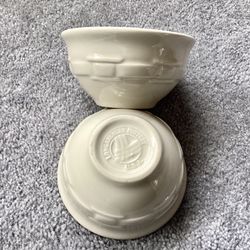 2 Longaberger pottery Ramekin Mini Mixing Bowls 8 oz. Dessert Dishes Stackable Woven Tradition Pattern