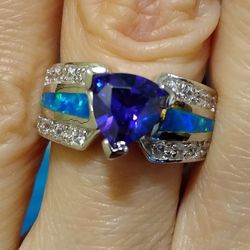 Gorgeous NEW Sterling Silver Amethyst Fire Opal Inlay Ring! 🔥💍