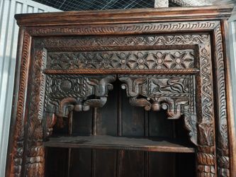 Handcrafted Solid Timber Indian Vintage Temple Mehrab Display Shelf Storage