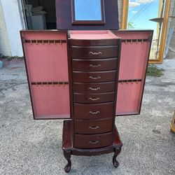 Vintage Wooden Jewelry Armoire with Mirror
