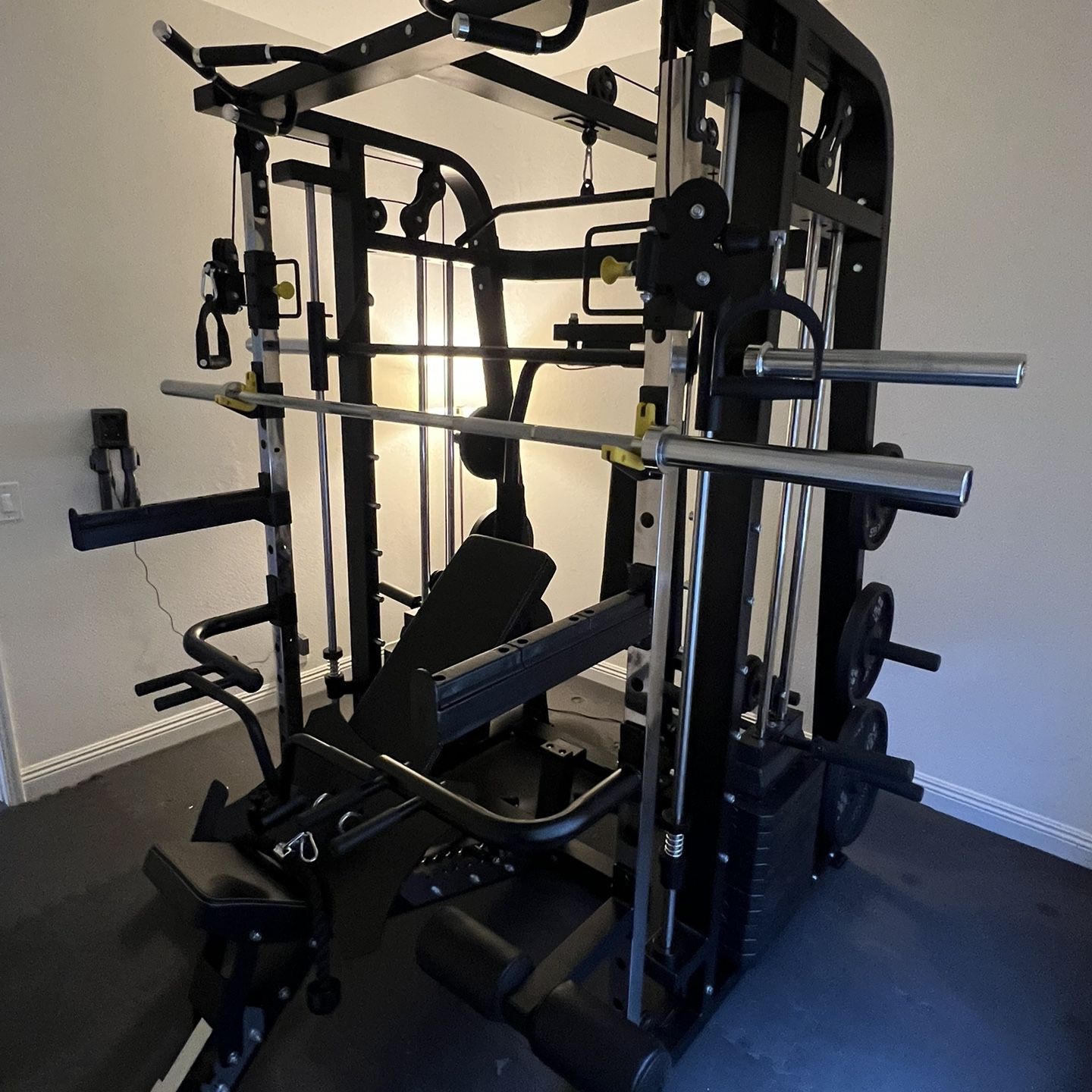 Smith Machine 300 | Adjustable Bench | 245lb Cast Iron Olympic Weights | 7ft Olympic Bar | Fitness | Gym Equipment | FREE DELIVERY 🚚 