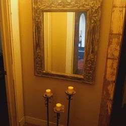 Large Beautiful Mirror And Candle Holders