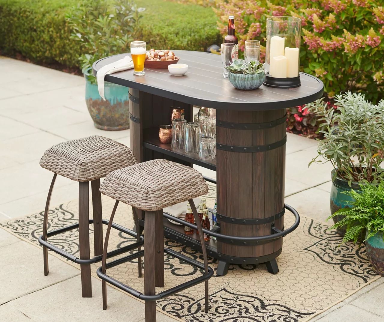 Real Living 3-Piece Wine Barrel Patio Bar Set
