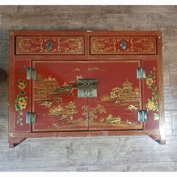 Red Laquered Elmwood Chinese Ming Chest