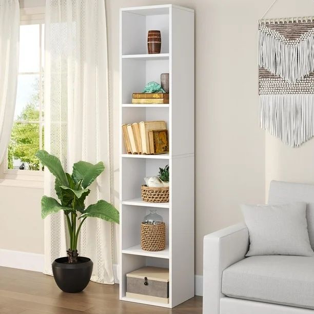 Oneinmil 6-tier Standard Bookcase 71.5" Tall Bookshelf for Home Office, White