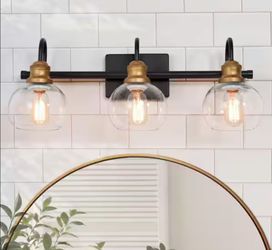 LNC 22 in. 3-Light Modern Aged Brass and Black Bathroom Vanity Light