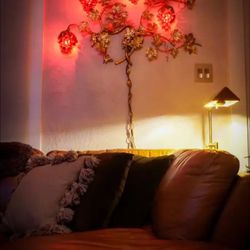 Mid Century Rare Red Murano Glass Gold Grapevine Wall/Light Sculpture  