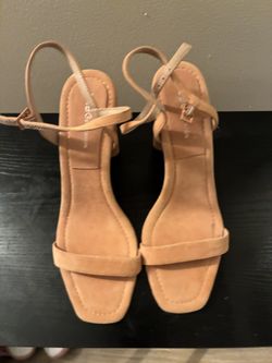 BCBG Open Toe Nude Suede Heeled Sandals 