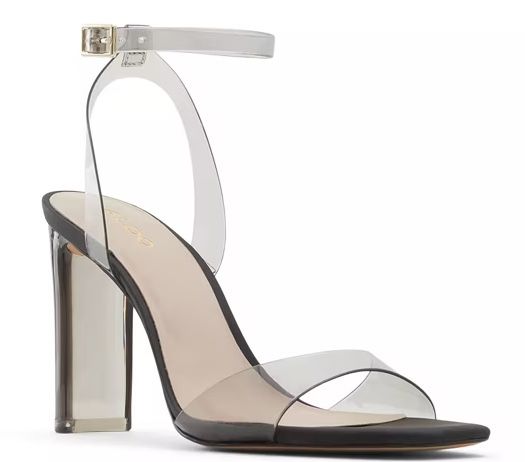 Aldo Miracia Sandal – Black | Translucent Lucite Straps | Block Heel | Size 8